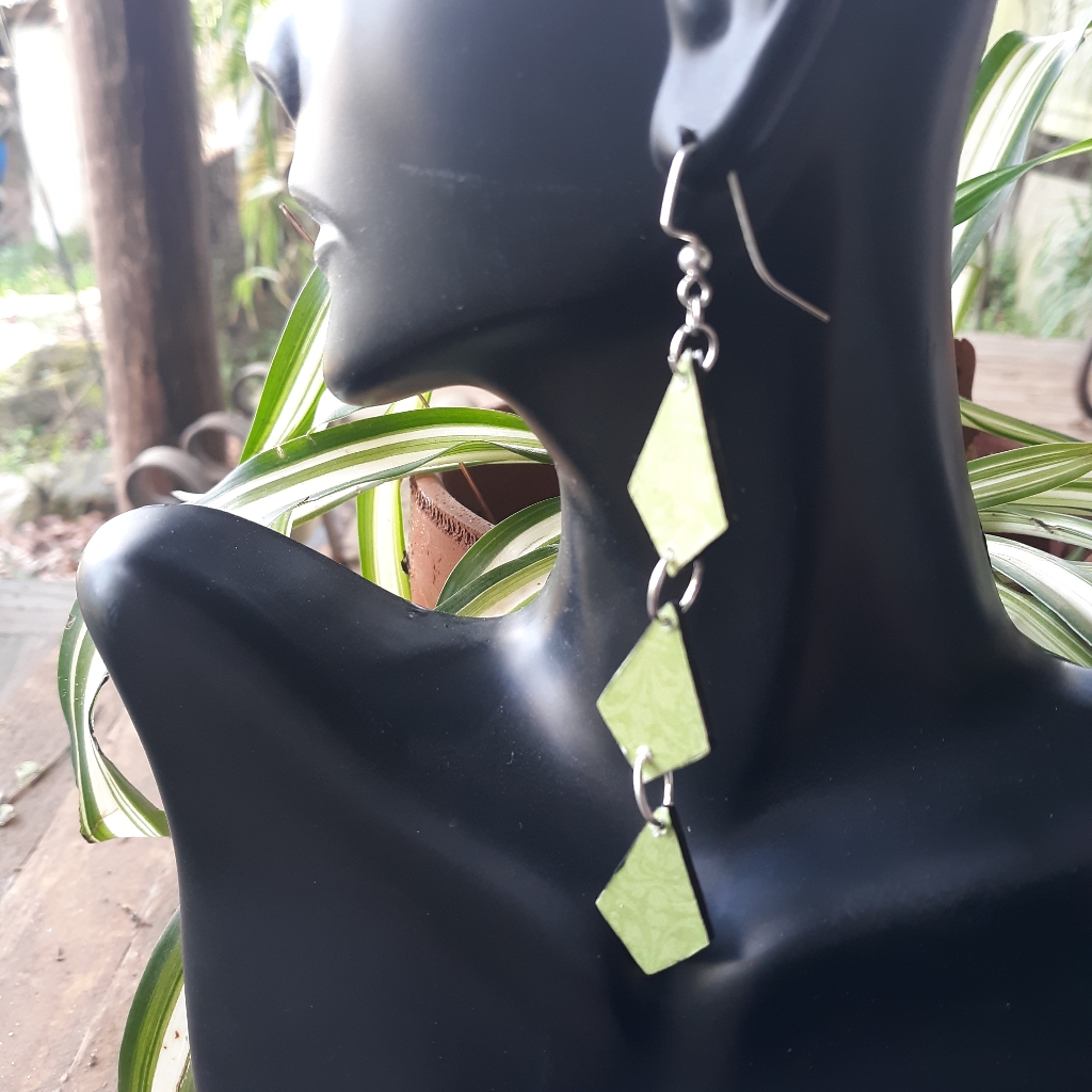 Bright Green Decoupaged Wood Earrings